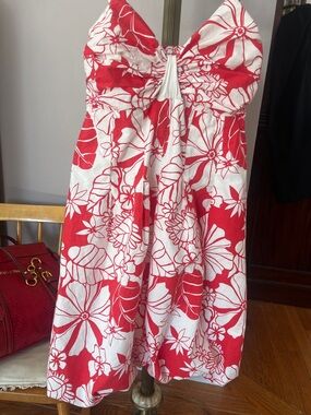 Strappy Floral Mini Dress in Red & White